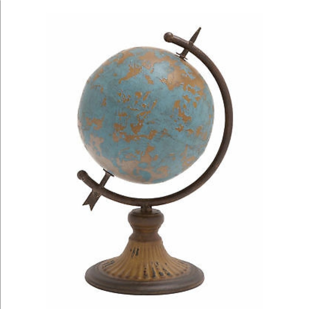 Vintage rustic metal iron globe tilted axis